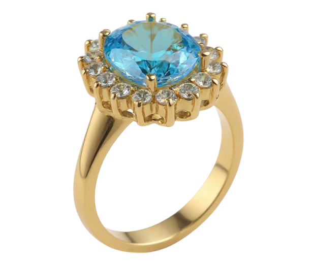 18KT GOLD RING SET WITH 01 BLUE TOPAZ AND 16 WHITE SAPPHIRES 